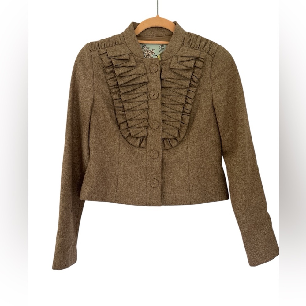 TABITHA by ANTHROPOLOGIE camel brown wool military style cropped blazer Size 0